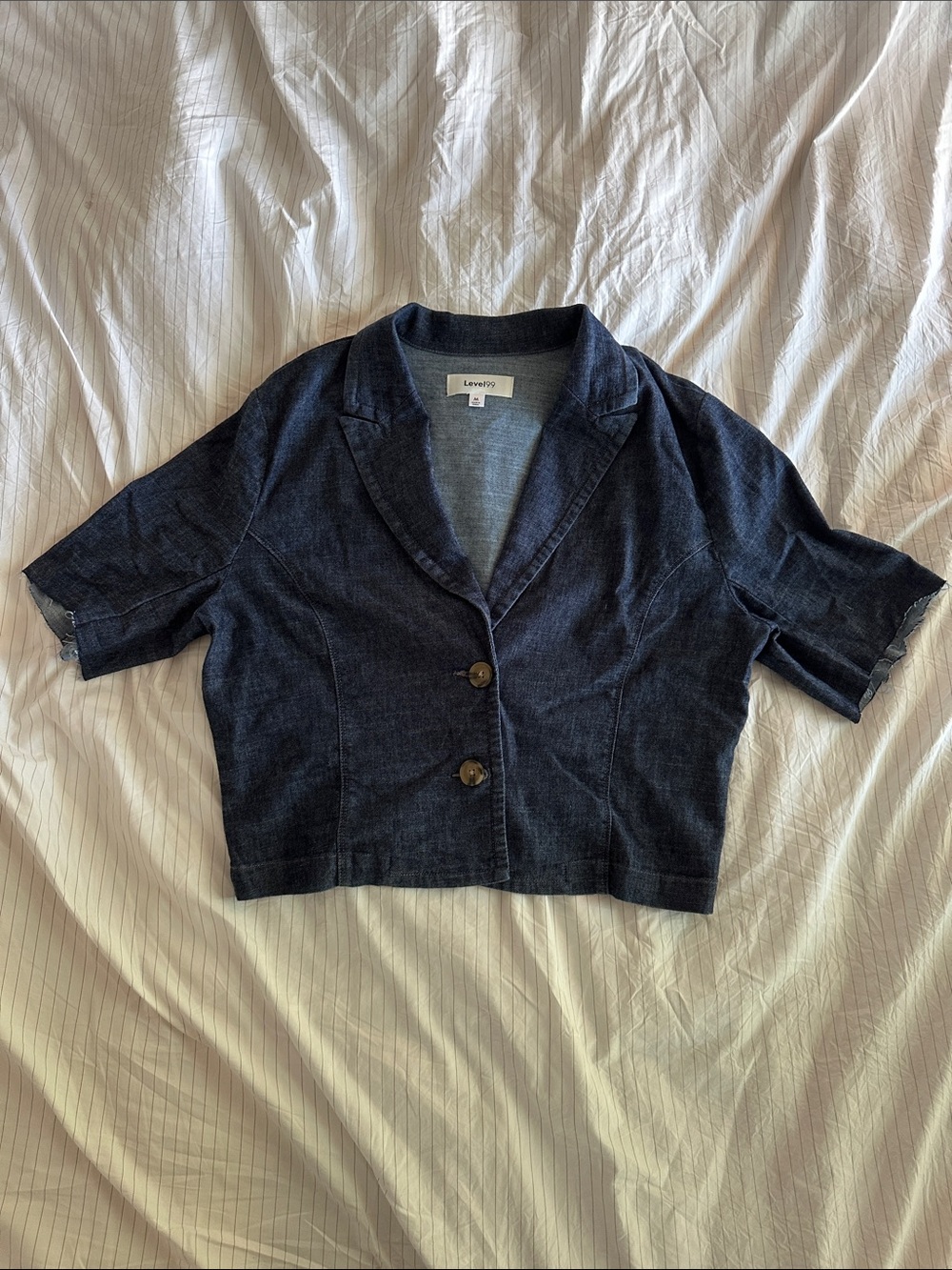 Level 99 - Navy Hemp Blend Cropped Blazer Jacket - M